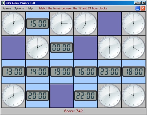 24hr Clock Pairs game