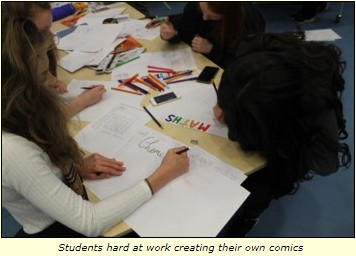 Students hard at work creating their own comics
